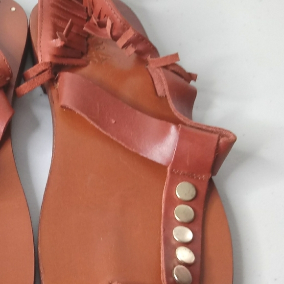 Zara Trafaluc Women's Leather Stud Detail Gladiator Fringe Strappy Flat Sandals - Picture 11 of 11